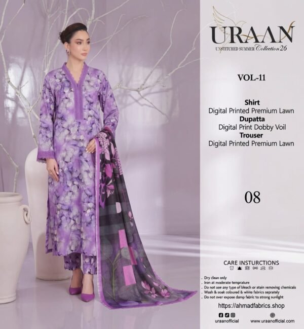 Uraan Digital Printed Lawn Suit 3 Piece Vol-11 Design 08